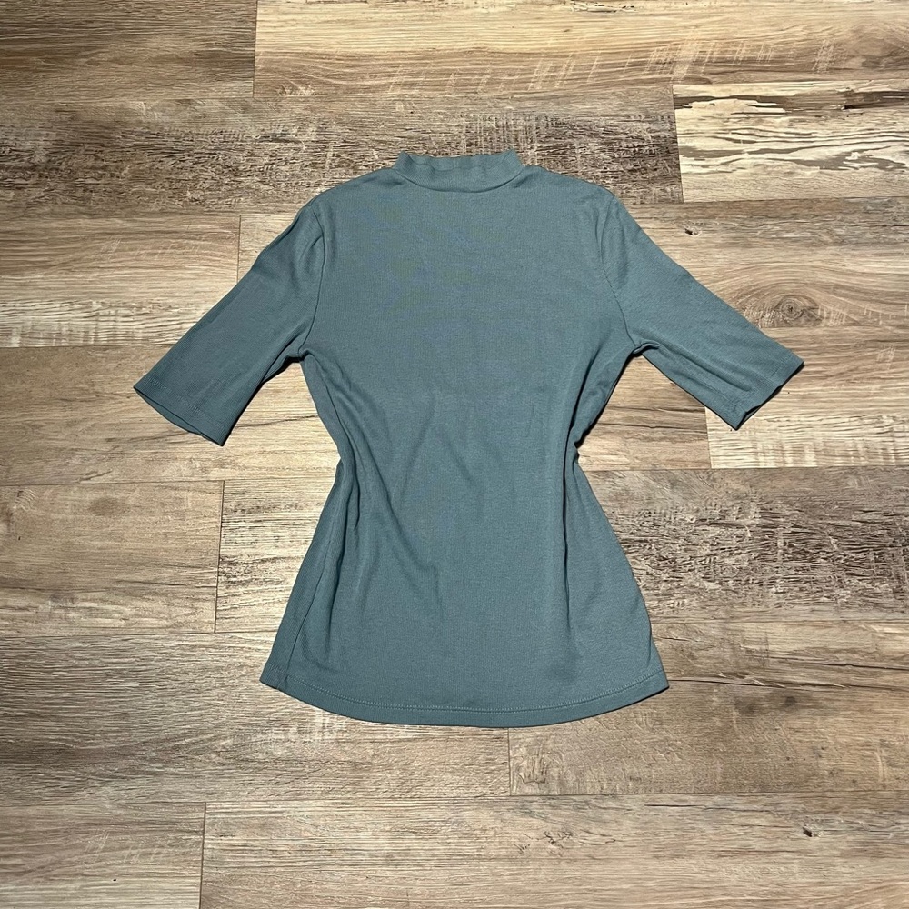 Dusty Blue Ribbed Mock Turtle Neck Top